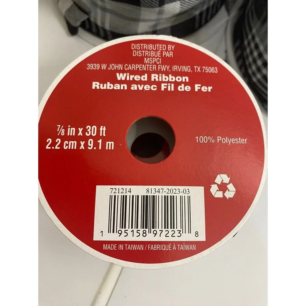 Buffalo Plaid Wired Ribbon Lot Christmas‎ Black White Craft Decor 7 Rolls